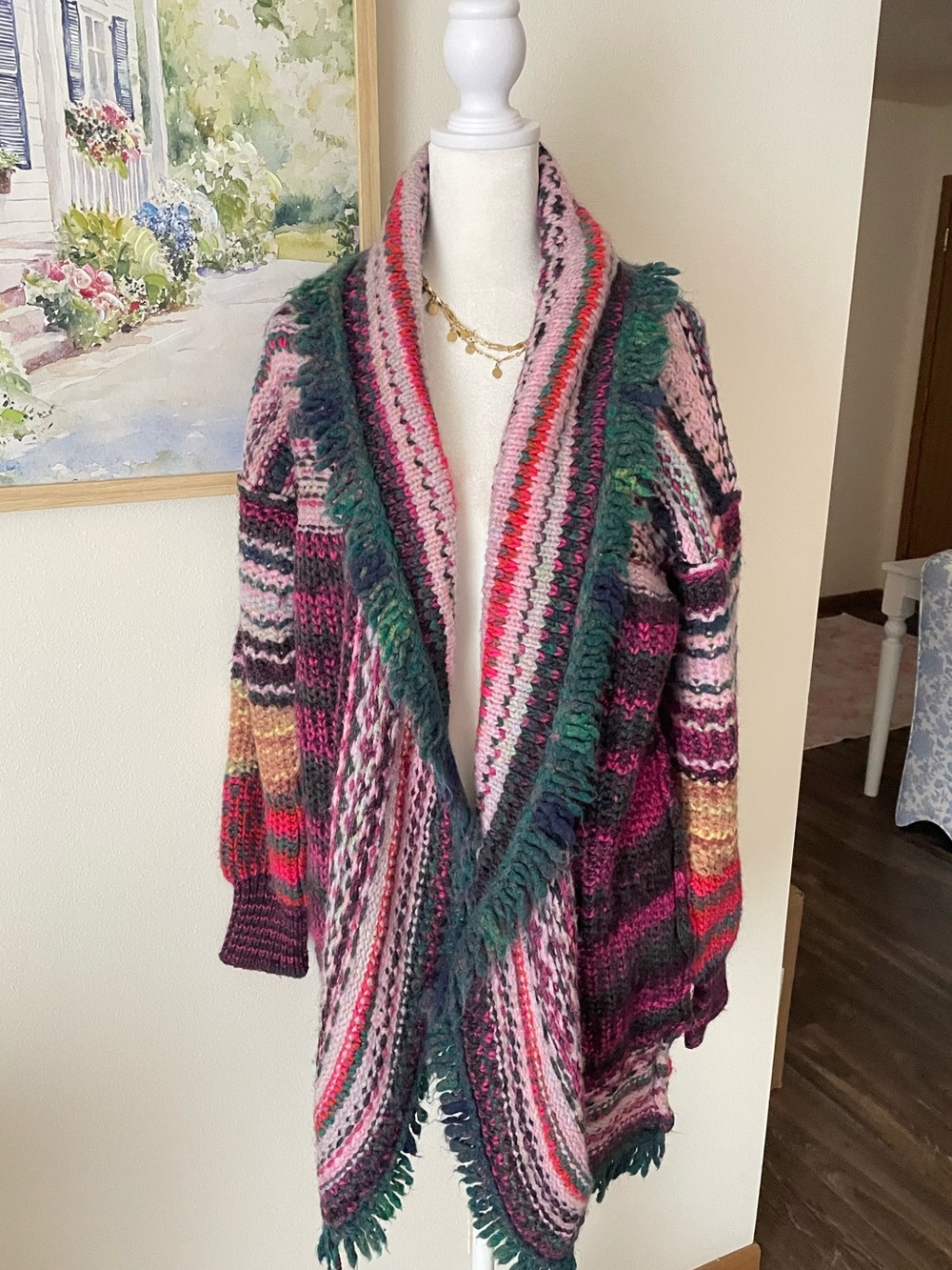 Free People Morgana Fringe Chunky Knit Cardigan Sweater XS/S *Missing Belt